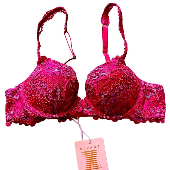 NWT Savage Fenty Romantic Corded Lace Metallic Padded Demi Bra 34A - Picture 3 of 9
